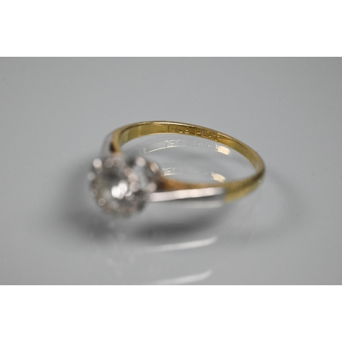 343 - WITHDRAWN A single stone diamond ring, the diamond in rubover setting, platinum and 18ct yellow gold... 