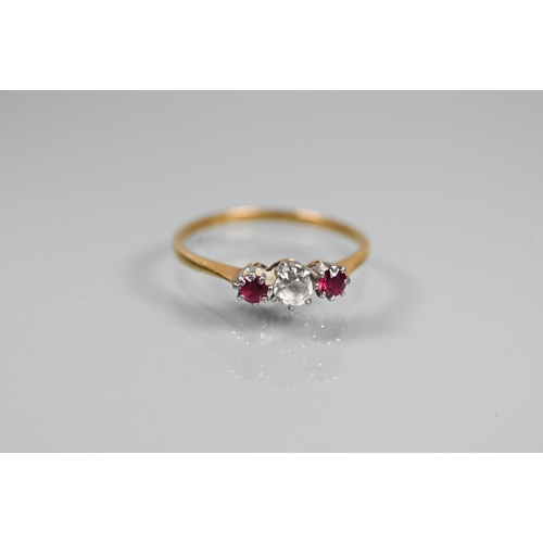 345 - WITHDRAWN Four various rings - diamond and ruby ring in millgrain setting, 18 ct yellow gold set, si... 