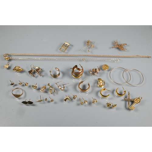 360 - A collection of old gold, mainly 9ct and including earrings, pendants, rings etc, approx 25.8g all i... 