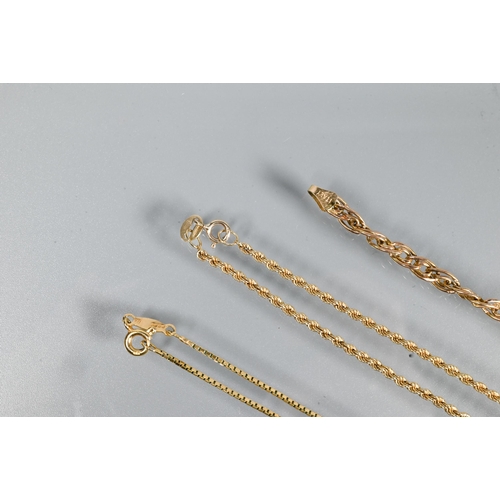 361 - A 9ct yellow gold fine box link chain, 21 cm long (closed); a 9ct yellow gold rope twist chain, 22 c... 