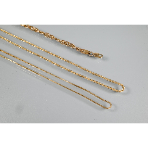 361 - A 9ct yellow gold fine box link chain, 21 cm long (closed); a 9ct yellow gold rope twist chain, 22 c... 