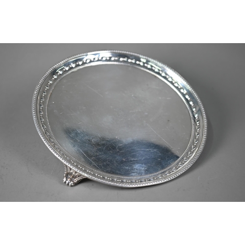 39 - Victorian silver letter salver with beaded and foliate rim, on three scroll feet, John Samuel Hunt, ... 