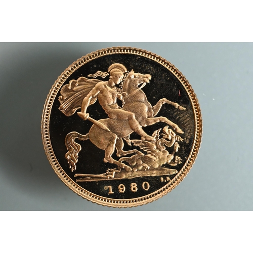 479 - An Elizabeth II gold proof half sovereign, in fitted box, dated 1980