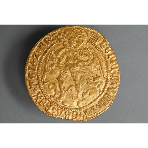 485 - A Henry VIII first coinage, angel, portculis crowned with chains, mm, 2.8mm, 5g