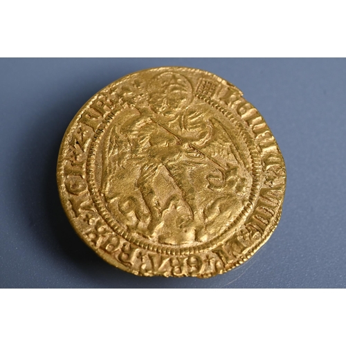 485 - A Henry VIII first coinage, angel, portculis crowned with chains, mm, 2.8mm, 5g