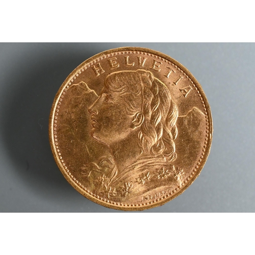 486 - A 1922 Swiss 20 franc gold coin