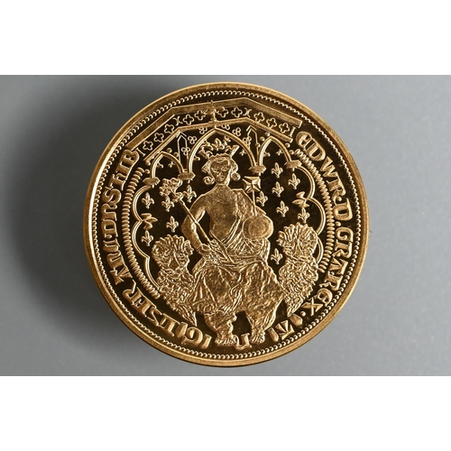 491 - A gold coin, believed to be reproduction Edward I coin, 22mm diam, 4g, in proof case