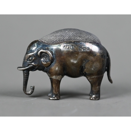 62 - Edwardian silver novelty 'elephant' pin-cushion, Adie & Lovekin Ltd, Birmingham 1906, 3 x 4.5cm