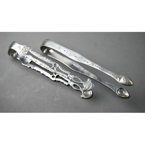 64 - Pair of George III bright-cut silver sugar tongs, Samuel Godbehere & Edward Wigan, London 1796, ... 