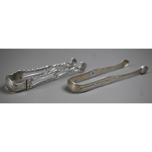 64 - Pair of George III bright-cut silver sugar tongs, Samuel Godbehere & Edward Wigan, London 1796, ... 