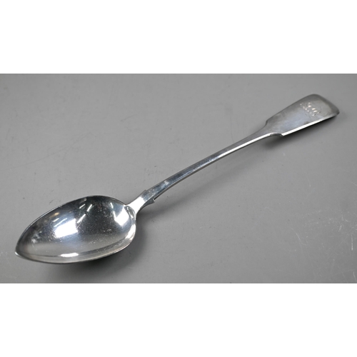 66 - Early Victorian silver fiddle pattern stuffing spoon, Robert Williams, Exeter 1839, 5.2oz, 33cm (lit... 