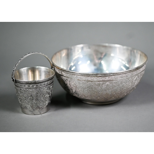 73 - Persian Pahlavi Dynasty (1925-78) silver bowl, finely chased with floral and foliate decoration, 12c... 