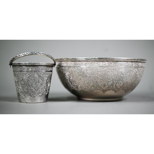 73 - Persian Pahlavi Dynasty (1925-78) silver bowl, finely chased with floral and foliate decoration, 12c... 