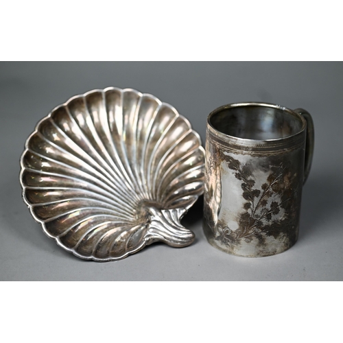 78 - A silver Christening mug of tapering form with foliate engraving, Birmingham 1919, to/w a Victorian ... 