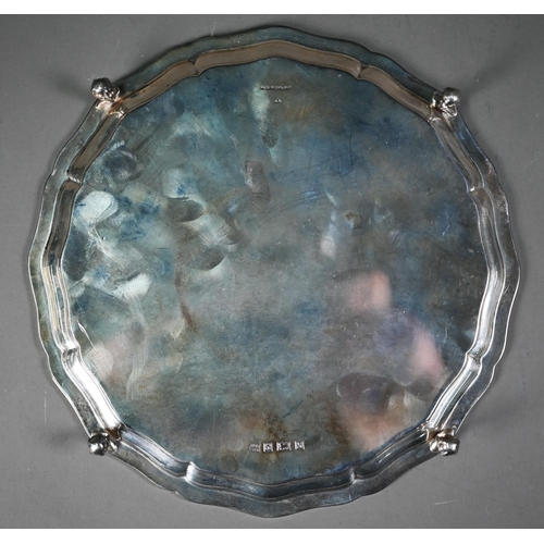 80 - A silver letter salver with moulded and beaded rim, on four claw and ball feet, Barker Ellis Silver ... 