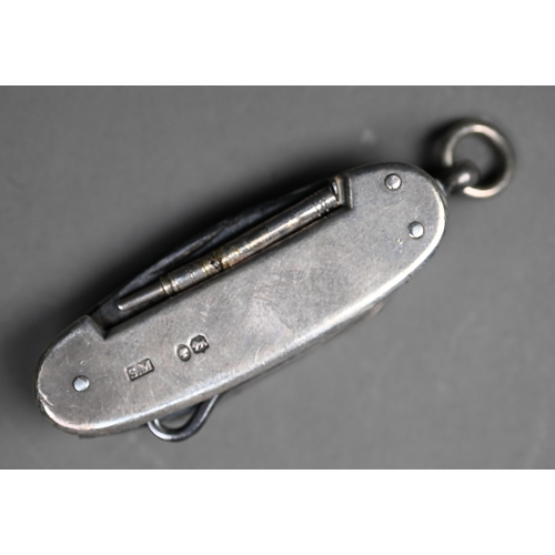 88 - WITHDRAWN Victorian silver vesta case with integral penknife, button-hook and propelling pencil, Sam... 