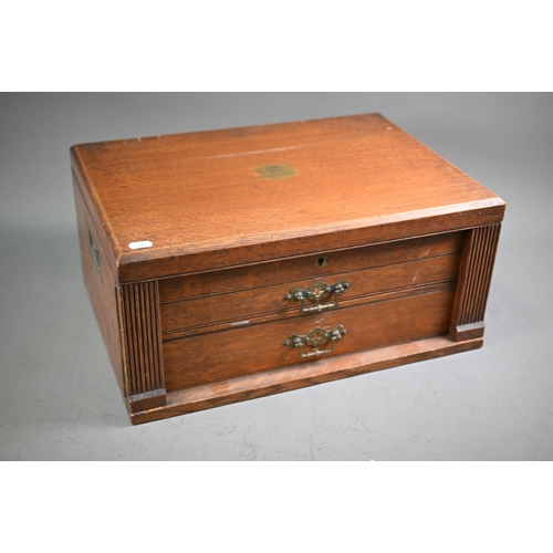 9 - Edwardian oak canteen with hinged top and two fitted drawers, 49cm wide (empty)