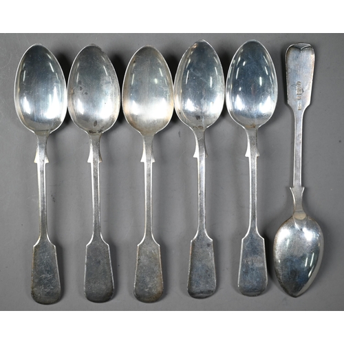 94 - A set of six Victorian Scottish silver fiddle pattern teaspoons, Robert Livingstone Christie, Edinbu... 