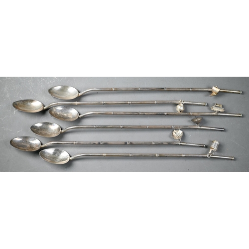 99 - A cased set of six vintage Japanese Sterling 950 cocktail spoons , the 23cm hollow drinking-straw st... 