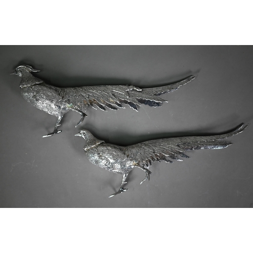 233 - Two silver-plated pheasant table-ornaments, 30 cm long