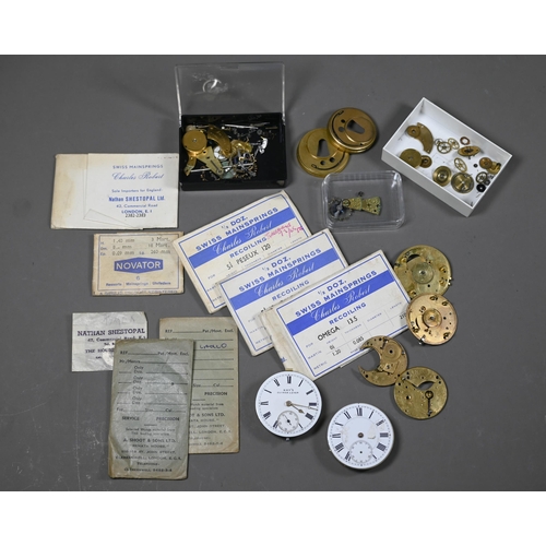 240 - Assorted pocket watch parts incl. Kays & Co. movement and dial, mainsprings, movement plates etc... 