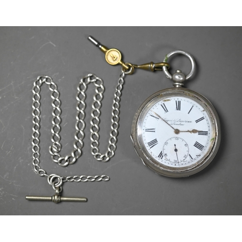 243 - Laqui & Lawrence, London, a .925 cased key wind pocket watch with chain 4.30 ozt all-in