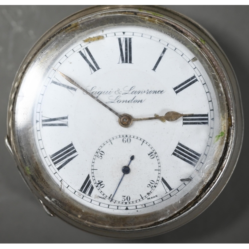 243 - Laqui & Lawrence, London, a .925 cased key wind pocket watch with chain 4.30 ozt all-in