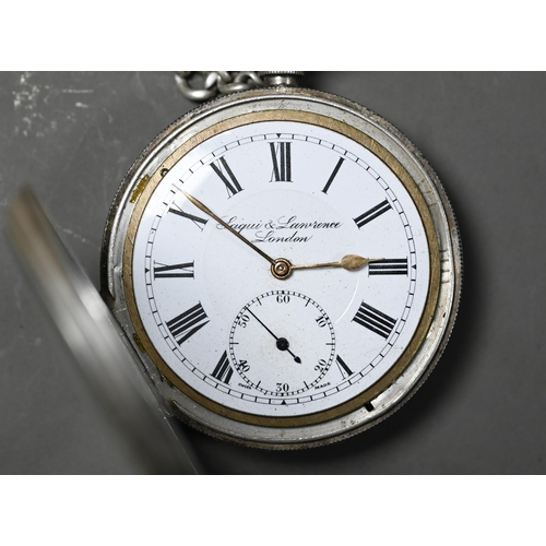 243 - Laqui & Lawrence, London, a .925 cased key wind pocket watch with chain 4.30 ozt all-in