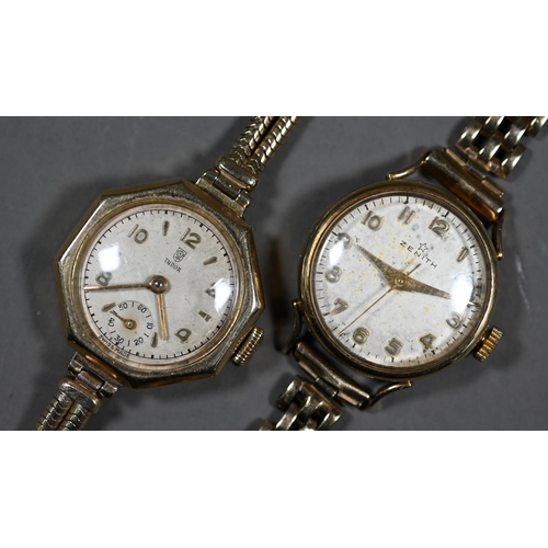 244 - Two 9ct gold ladies wrist watches - Tudor and Zenith, both with straps, 35.9g all-in (2)