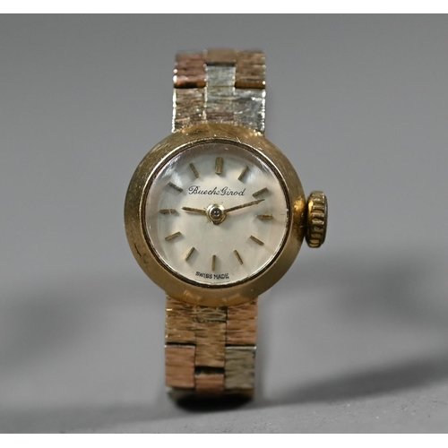 246 - WITHDRAWN Bueche Girod, a tri-coloured 9ct gold ladies cocktail wristwatch, on textured strap, 19.5 ... 