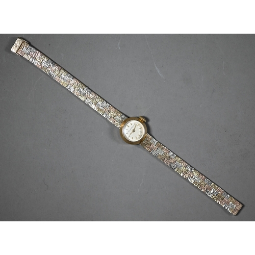 246 - WITHDRAWN Bueche Girod, a tri-coloured 9ct gold ladies cocktail wristwatch, on textured strap, 19.5 ... 