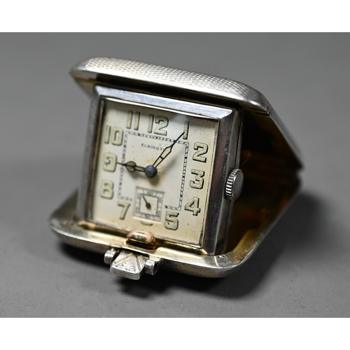 247 - A silver cased Elkington travel watch, Birmingham 1933, size 38 x 38 mm,  1.69 ozt all-in