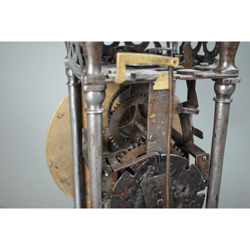 1008 - A 17th century brass and steel lantern clock, with verge escapement, the 16 cm dia. brass dial with ... 