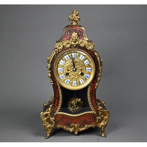 1014 - An antique French gilt metal mounted boulle mantel clock, the 8-day Rollin movement with gilt dial a... 