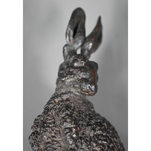 1030 - After Jules Moigniez (1835-1894) model of a hare and leveret on a rocky outcrop, titled Chasse Ferme... 