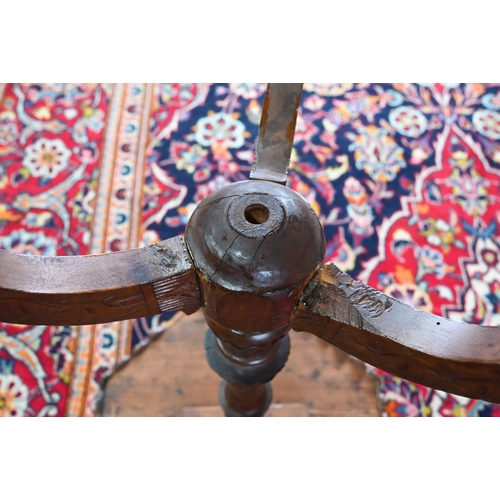 1044 - A Continental walnut tripod table, the octagonal top with costume figures to the circumference, 42 c... 