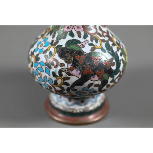507 - A 19th century Japanese brass cloisonne on brass vase of archaistic baluster form with scroll handle... 