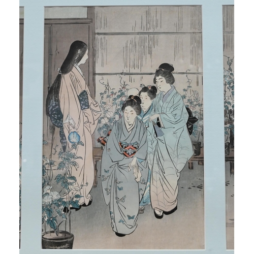 567 - Ogata Gekko (1859 - 1920) A Japanese ukiyo-e woodblock triptyich print, ink and colour on paper, 'Ir... 