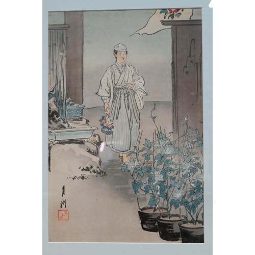 567 - Ogata Gekko (1859 - 1920) A Japanese ukiyo-e woodblock triptyich print, ink and colour on paper, 'Ir... 