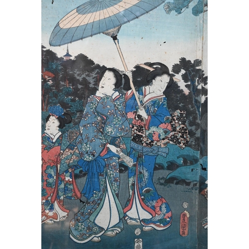 568 - Utagawa Kunisada (aka Toyokuni III 1786-1864) A 19th century Japanese ukiyo-e woodblock triptych pri... 