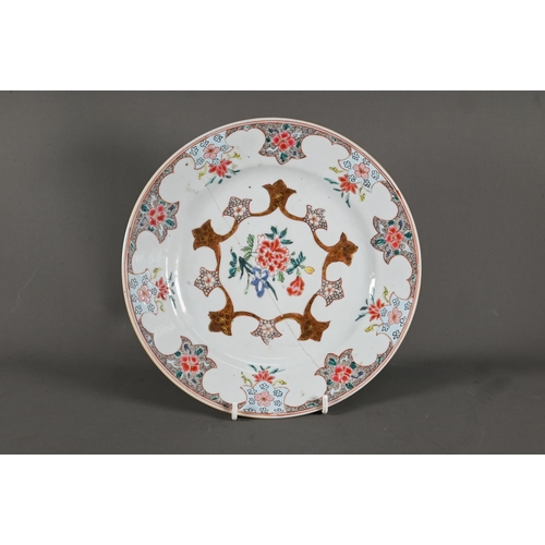 569 - Six 18th century Chinese famille rose plates (four circular and two octagonal) painted with a variet... 