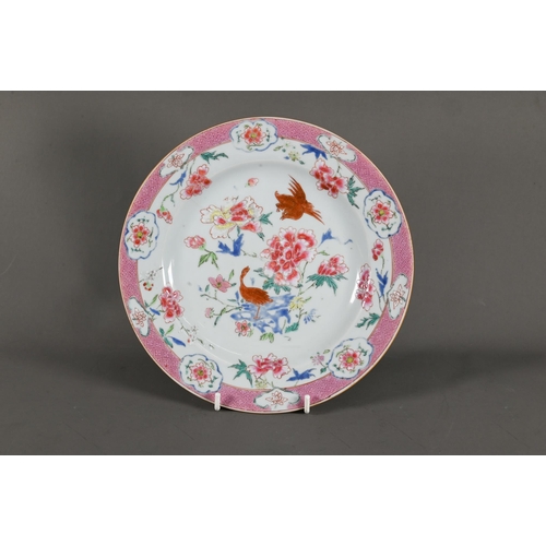 569 - Six 18th century Chinese famille rose plates (four circular and two octagonal) painted with a variet... 