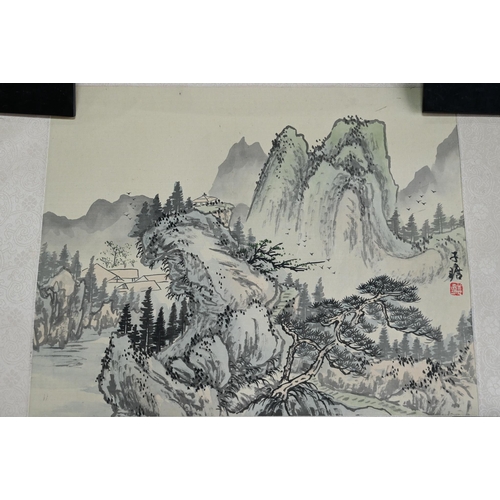 590A - A 20th century Chinese scroll painting, watercolour on silk 'Flower and Bird' by Yee Yat (Hong Kong)... 