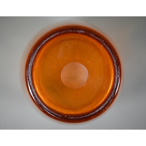 601 - Large contemporary orange ovoid studio glass vase with concave cut decoration, 26 cm high