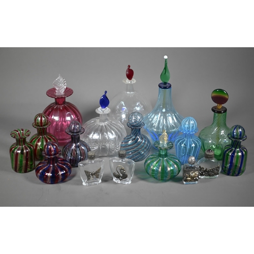 608 - A collection of thirteen Venetian glass scent bottles with dippers to/w another without dipper, thre... 