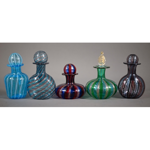 608 - A collection of thirteen Venetian glass scent bottles with dippers to/w another without dipper, thre... 