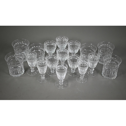 617 - A set of six each Stuart crystal 'Senator' tumblers and port glasses, to/w five liqueurs (17)