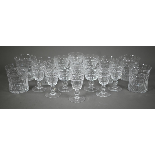 617 - A set of six each Stuart crystal 'Senator' tumblers and port glasses, to/w five liqueurs (17)