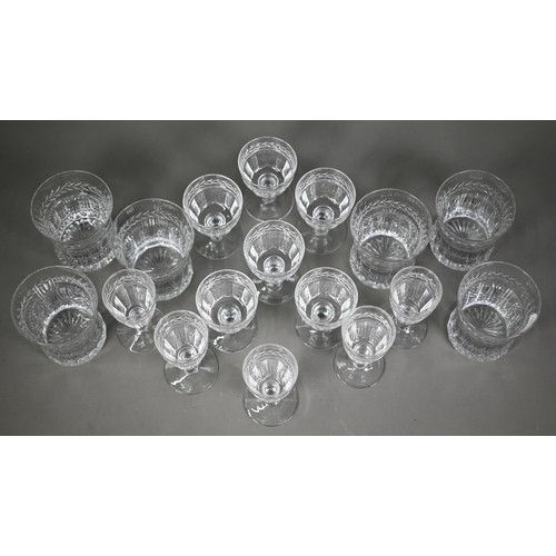 617 - A set of six each Stuart crystal 'Senator' tumblers and port glasses, to/w five liqueurs (17)