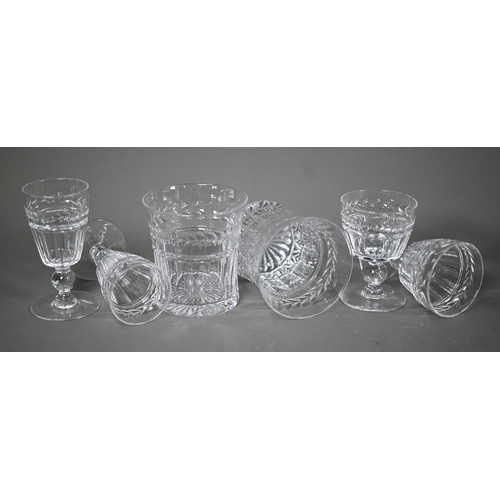 617 - A set of six each Stuart crystal 'Senator' tumblers and port glasses, to/w five liqueurs (17)